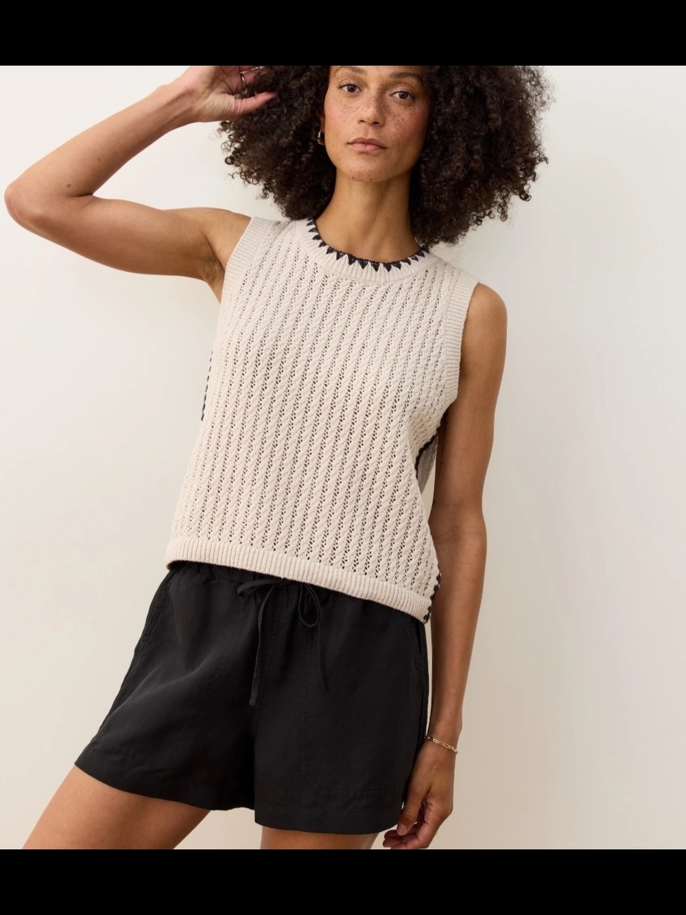 Marine Layer Linen Knit Sweater Vest Tank Black Trim XS - Picture 7 of 9